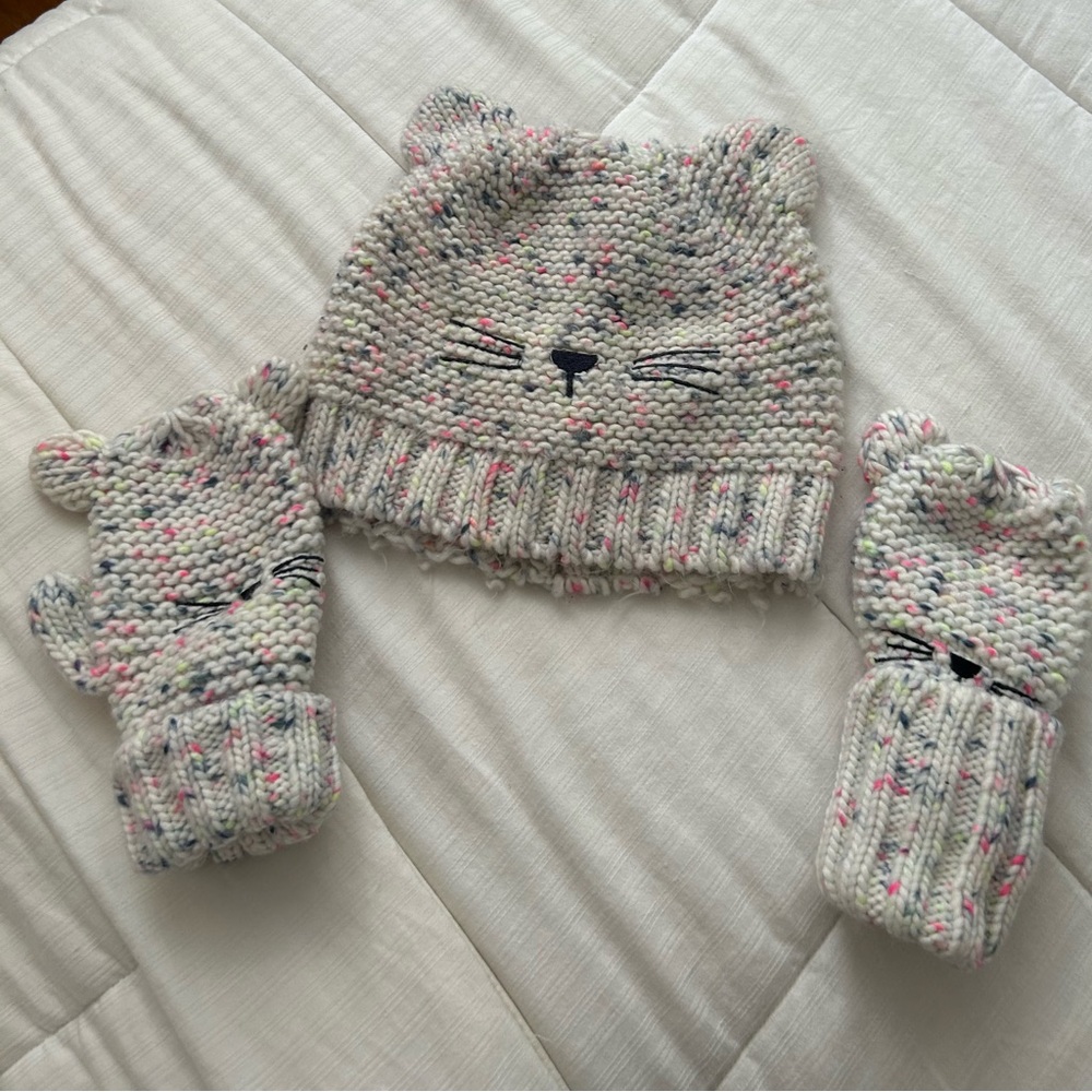 Gap Kids Kitty 🐱 Mitten and Hat Set LIGHTLY USED! COLORFUL